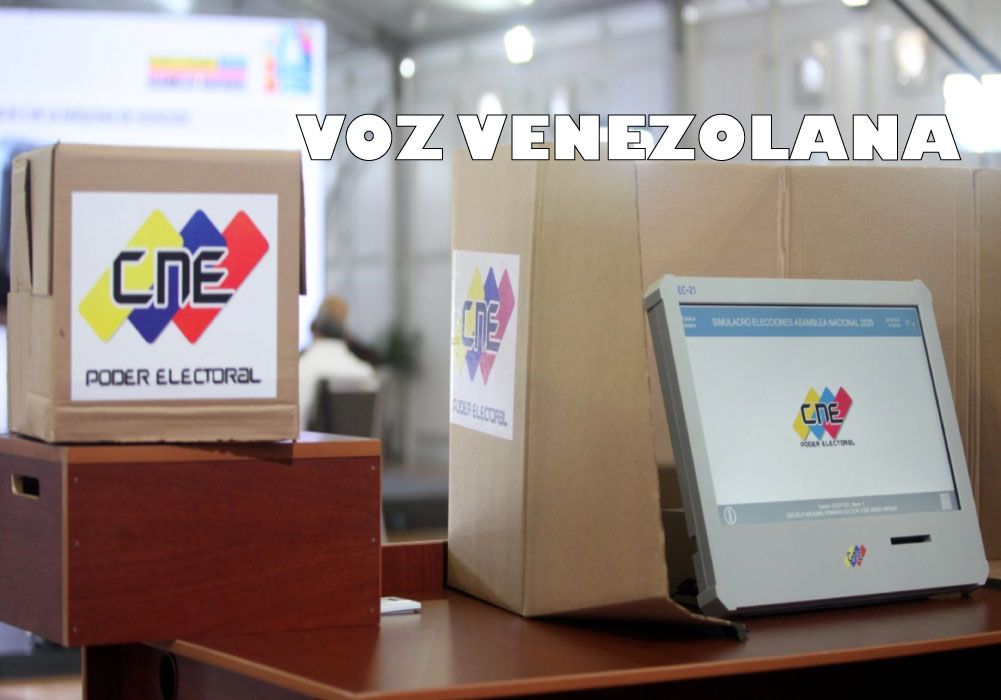 caja con el logo del Consejo Nacional Electoral de Venezuela y el texto Voz Venezolana